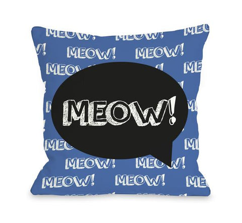 Meow Talk Bubble Blue Black Throw Pillow by