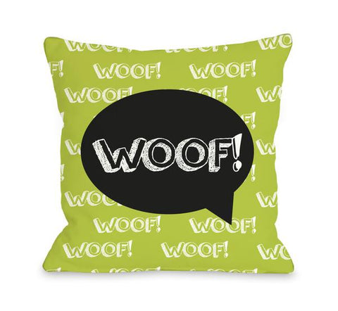 Woof Talk Bubble Lime Black Throw Pillow