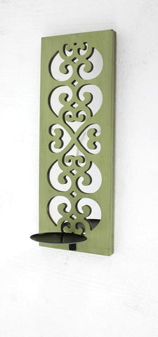 ArtFuzz 6.25 inch X 17.25 inch X 5.25 inch Green Traditional Wood Candle Holder Sconce with Mirror