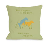 Dog Park Green Yellow Blue Throw Pillow by Dog Is Good