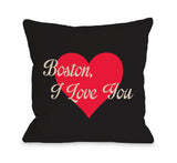 Boston I Love You Heart - Black Red Throw Pillow by OBC 18 X 18