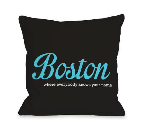 Boston Knows Your Name - Black Aqua Throw Pillow by OBC 18 X 18