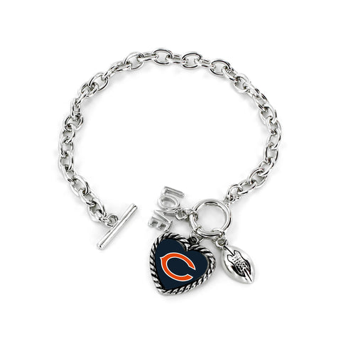 Aminco International NFL Chicago Bears Charmed Love Football Bracelet