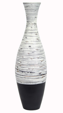 ArtFuzz 36 inch Spun Bamboo Floor Vase - Distressed White & Matte Black