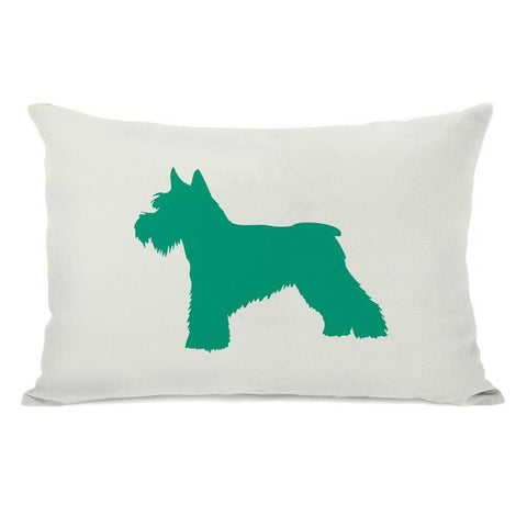 Schnauzer Silhouette - Ivory Emerald Throw Pillow by