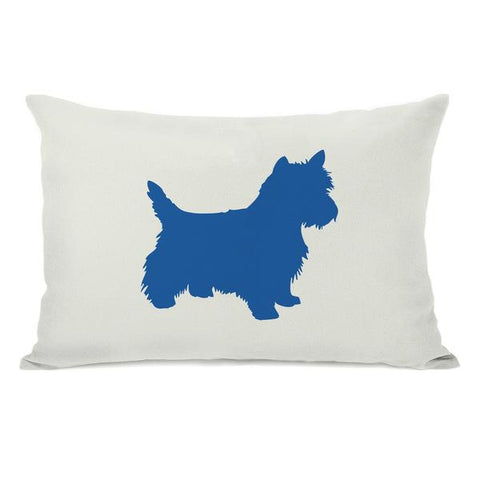 Westie Silhouette - Ivory Strong Blue Throw Pillow by