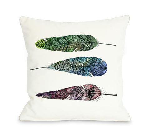 Apache Rainbow Feather - White Multi Throw Pillow by Ana Victoria Calderon