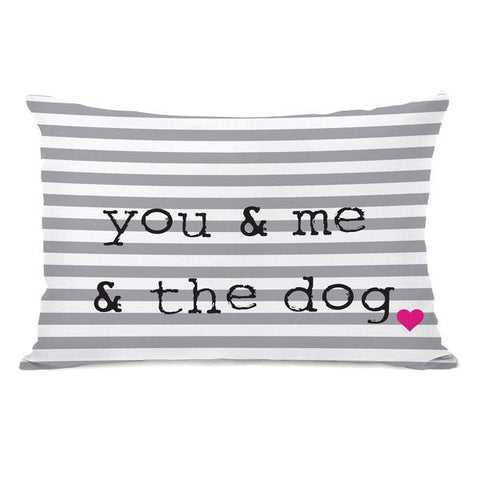 You & Me & The Dog Stripe - Gray White Black Throw Pillow by