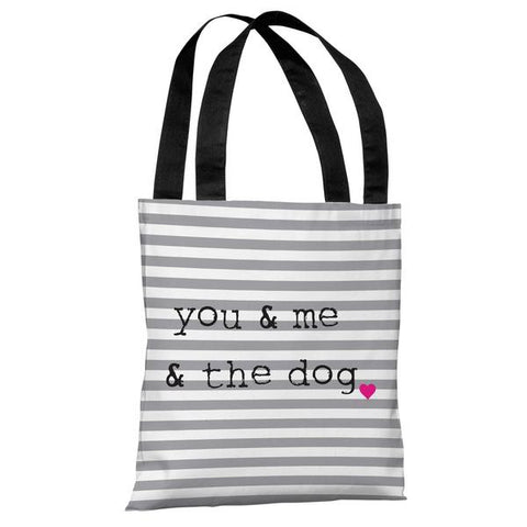 You & Me & The Dog Stripe - Gray White Black Tote Bag by
