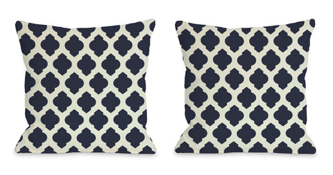 All Over Moroccan - Navy Ivory Lumbar Pillow by OBC 14 X 20