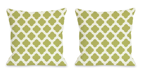 All Over Moroccan - Oasis Green Ivory Throw Pillow by OBC 18 X 18