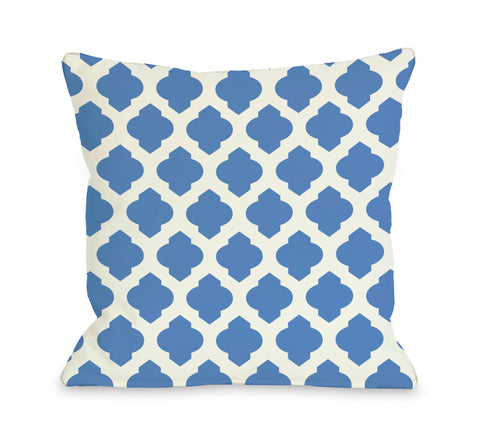 All Over Moroccan - Palace Blue Ivory Throw Pillow by OBC 18 X 18