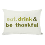 Eat Drink Be Thankful Leaves - Ivory Green Lumbar Pillow by OBC 14 X 20