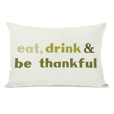 Eat Drink Be Thankful Leaves - Ivory Green Lumbar Pillow by OBC 14 X 20