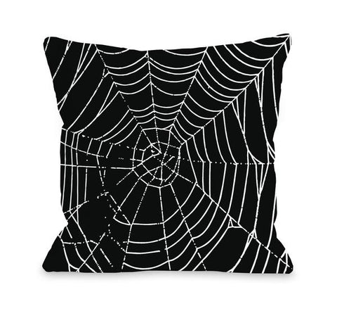 All Over Spider Webs - Black White Throw Pillow by OBC