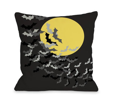 Flock of Bats Moon - Black Yellow Throw Pillow by OBC
