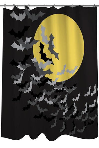 Flock of Bats Moon - Black Yellow Shower Curtain by