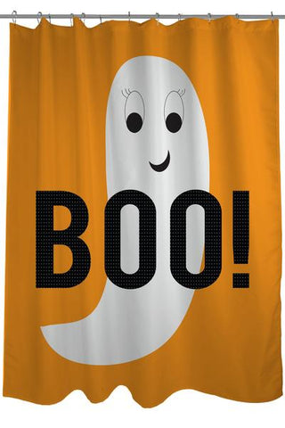 Smiley Ghost Boo Dot - Orange White Shower Curtain by