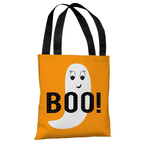 Smiley Ghost Boo Dot - Orange White Tote Bag by