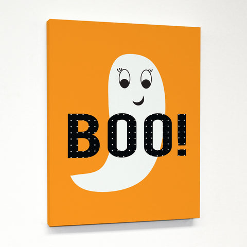 Smiley Ghost Boo Dot - Orange White Canvas by OBC 11 X 14