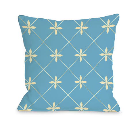 One Bella Casa Crisscross Flowers - Light Blue Yellow Throw Pillow by OBC 16 X 16
