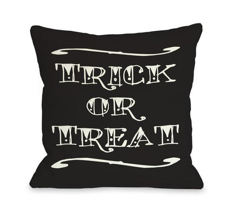 Trick or Treat Tattoo Letters - Black White Throw Pillow by OBC