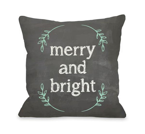 Merry and Bright Chalkboard - Gray Black Throw Pillow by OBC