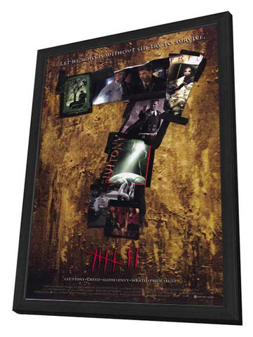 Seven 11 x 17 Movie Poster - Style B - in Deluxe Wood Frame