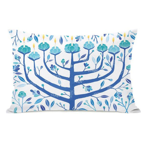 Menorah 3 - White Blue Throw Pillow by Ana Victoria Calderon
