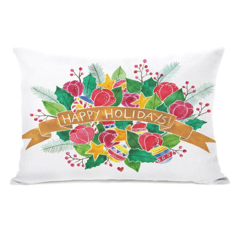 Happy Holidays Bouquet - White Multi Throw Pillow by Ana Victoria Calderon
