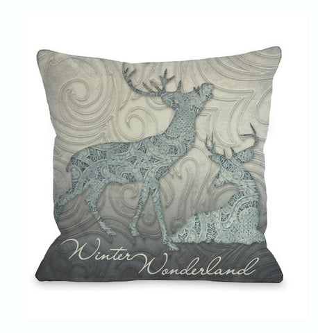 Winter Wonderland Reindeer Throw Pillow by Kate Ward Thacker