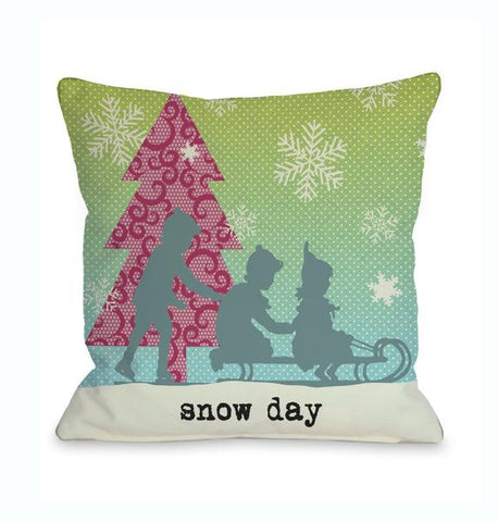 Snow Day Sled Throw Pillow by Kate Ward Thacker