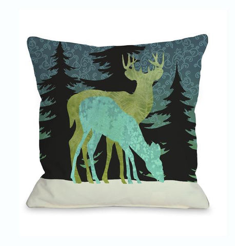 Silent Night Reindeer Throw Pillow by Kate Ward Thacker