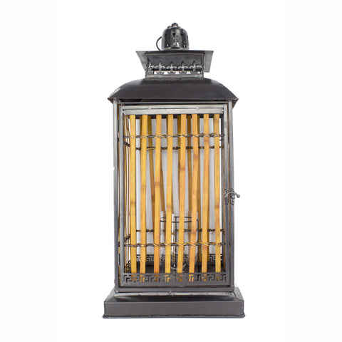 ArtFuzz 28 inch Grey with Distressed Wood Metal, Bamboo, and Glass Lantern