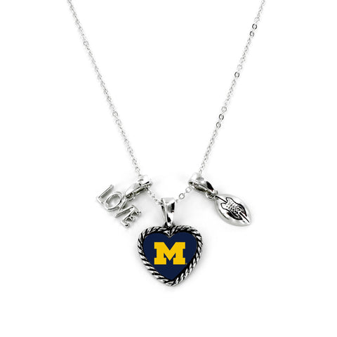 Aminco International NCAA Michigan Wolverines Charmed Love Football Necklace