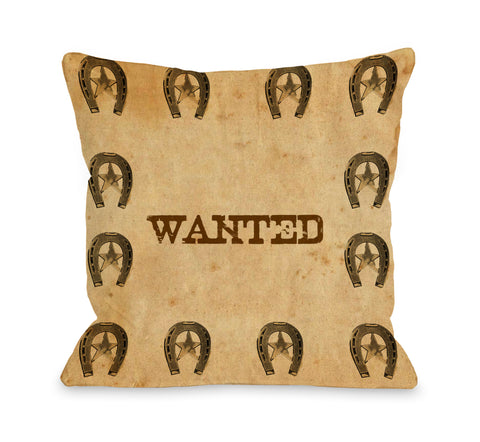 Wanted Horseshoe - Tan Multi Throw Pillow by OBC 18 X 18