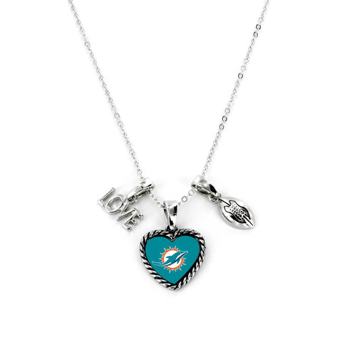 Aminco International NFL Miami Dolphins Charmed Love Football Necklace