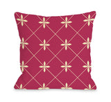 One Bella Casa Crisscross Flowers - Pink Yellow Throw Pillow by OBC 16 X 16