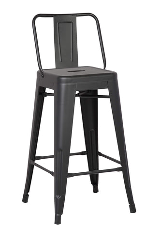 ArtFuzz 30 inch Matte Black Metal Barstool with Back in A Set of 2