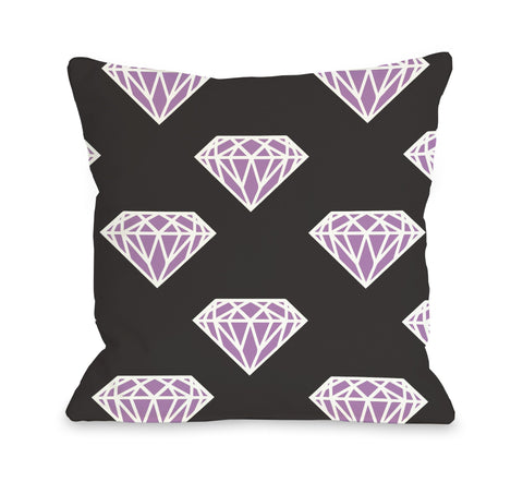 One Bella Casa All Over Diamonds - Black Fuchsia Throw Pillow by OBC 16 X 16