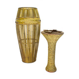 ArtFuzz 41.25 inch Champagne Metal and Bamboo Vase with a Decorative Band