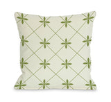 One Bella Casa Crisscross Flowers - Ivory Green Throw Pillow by OBC 18 X 18
