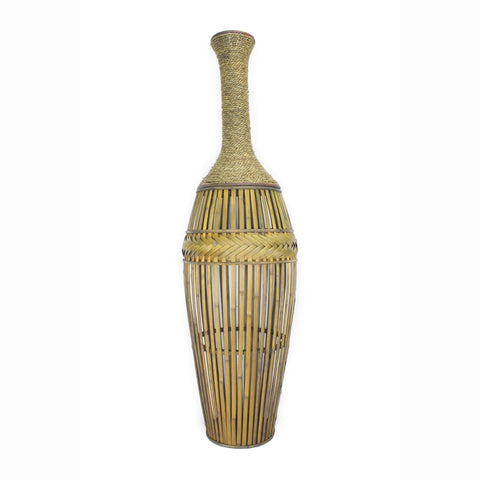 ArtFuzz 41.25 inch Champagne Metal and Bamboo Vase with a Decorative Band