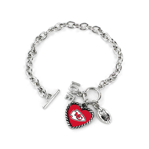 Aminco International NFL Kansas City Chiefs Charmed Love Football Bracelet