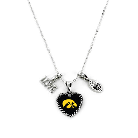 Aminco International NCAA Iowa Hawkeyes Charmed Love Football Necklace