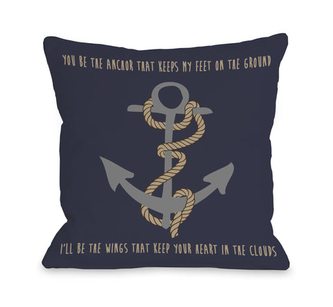 Anchor Feet on Ground Heart in Clouds Pillow, 18 H x 18 W