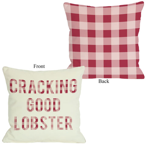 One Bella Casa Crackin Good Lobster Plaid - Red Throw Pillow by OBC 18 X 18