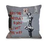 One Bella Casa Crime Burn Bridges Throw Pillow by Banksy 18 X 18
