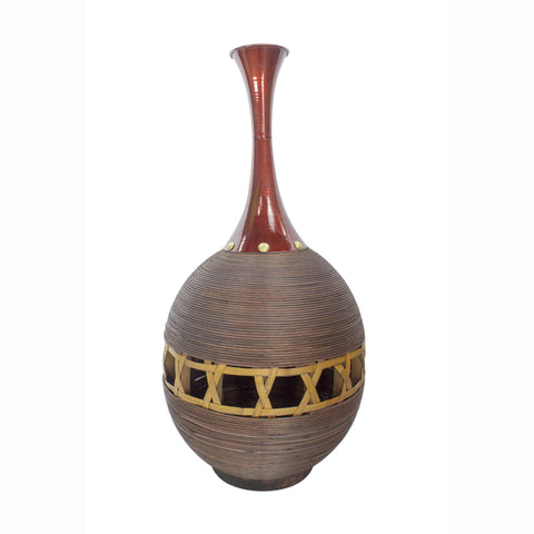 ArtFuzz 29.5 inch Champagne Metal and Bamboo Vase with a Decorative Band