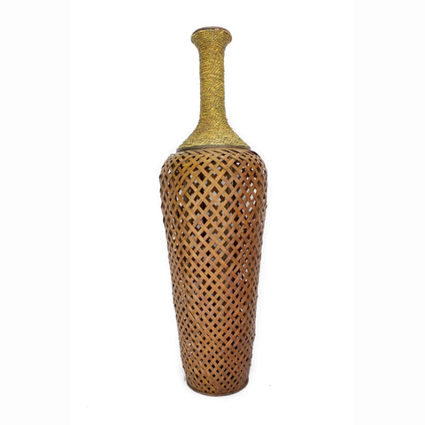 41 inch Antique White Metal and Bamboo Vase